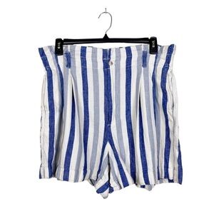 Madewell Paperbag Shorts in Stripe Linen Blend Blue White Pleated High Rise 16